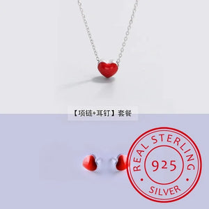 925 Silver Heart Stud Earrings & Necklace Set