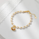 925 Silver Freshwater Pearl Bracelet with Shell Pendant & Love Buckle