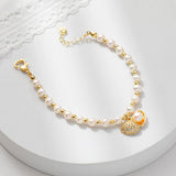 925 Silver Freshwater Pearl Bracelet with Shell Pendant & Love Buckle