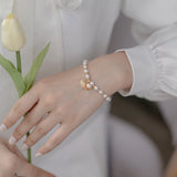 925 Silver Freshwater Pearl Bracelet with Shell Pendant & Love Buckle