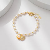 925 Silver Freshwater Pearl Bracelet with Shell Pendant & Love Buckle