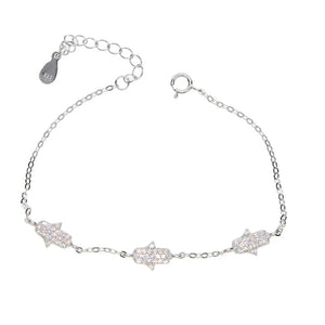 925 Silver Hamsa Bracelet with Zircon, Hand of Fatima Wedding Charm Bracelet