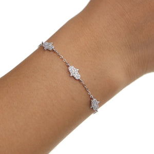 925 Silver Hamsa Bracelet with Zircon, Hand of Fatima Wedding Charm Bracelet