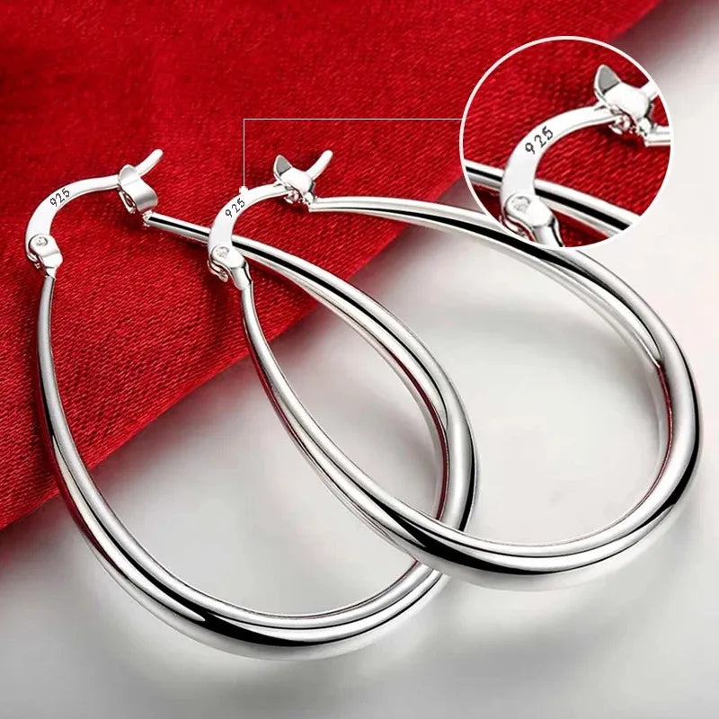 925 Silver Big Earrings 18K Plated Hook Lady Wedding Jewelry 4.1cm