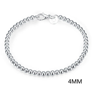 925 Silver Bead Chain Bracelet for Women, 4mm-10mm
