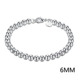 925 Silver Bead Chain Bracelet for Women, 4mm-10mm