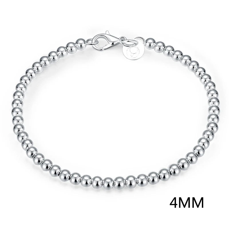 925 Silver Bead Chain Bracelet for Women Fine Jewelry