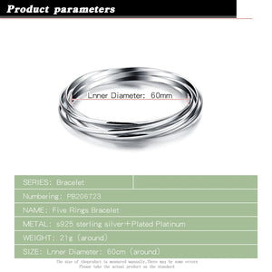 925 Silver Bracelet Women Glossy 5-Ring Minimalist 60mm Non-Allergenic Christmas