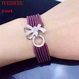 925 Silver Butterfly Bracelet with Garnet and Zircon Stones