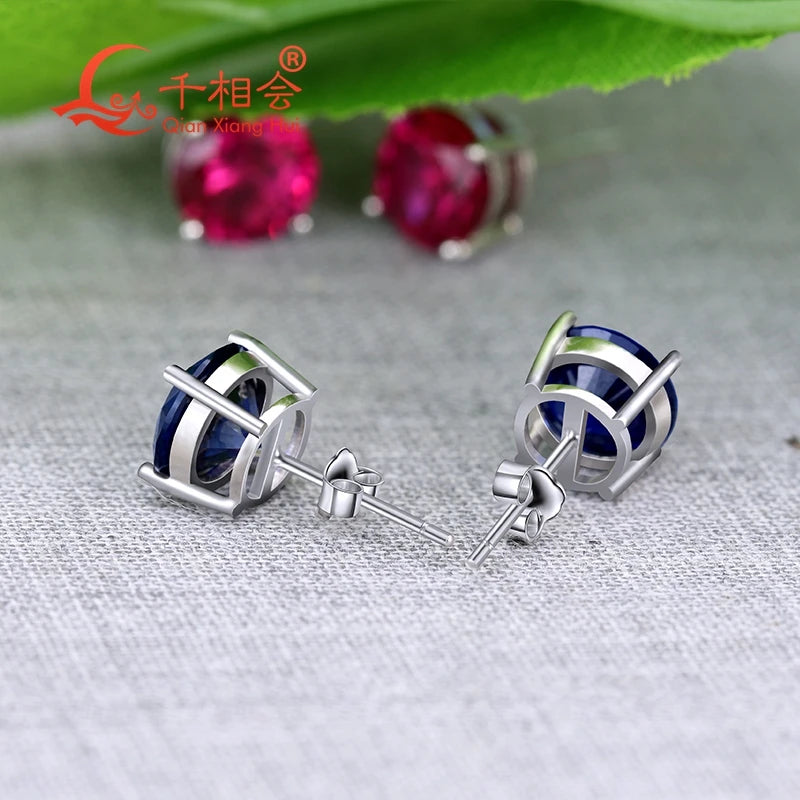 925 Silver Lab Created Sapphire Stone Ear Stud Earring