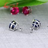 925 Silver Lab Created Sapphire Stone Ear Stud Earring