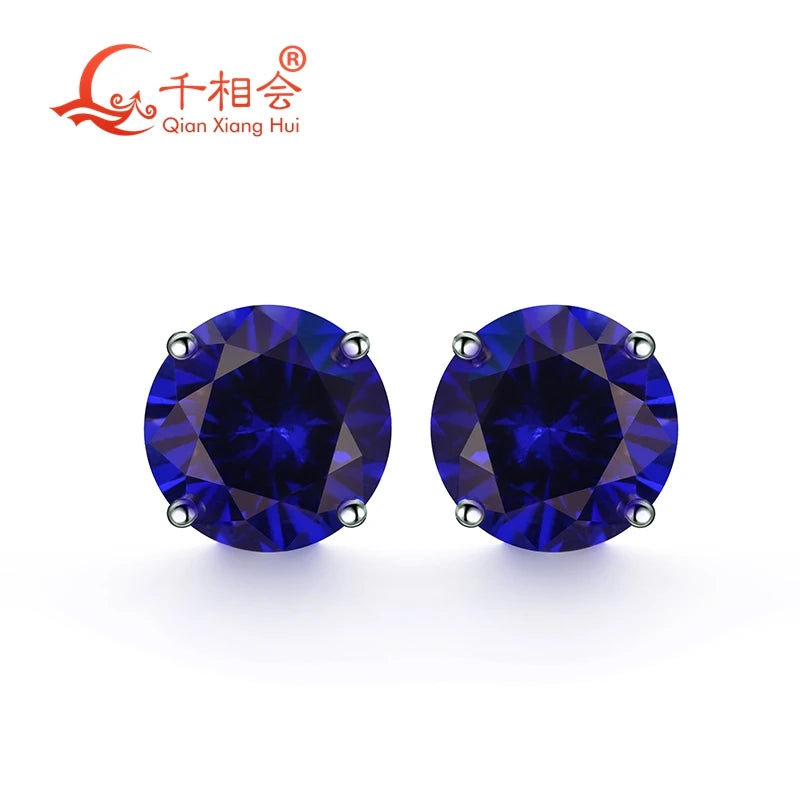 925 Silver Lab Created Sapphire Stone Ear Stud Earring