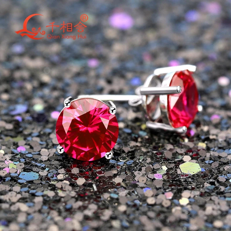 925 Silver 8mm Single Lab Ruby Stone Ear Stud Earing