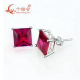 925 Silver Lab Created Ruby 8mm Single Ear Stud Earring