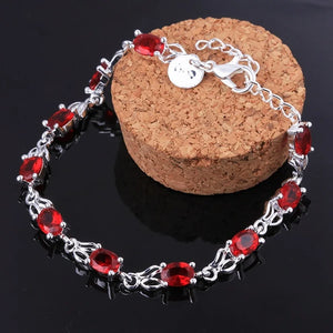925 Silver Charm Crystal Stone Red Women's Wedding Bracelets