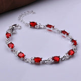925 Silver Charm Crystal Stone Red Women's Wedding Bracelets