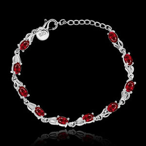 925 Silver Charm Crystal Stone Red Women's Wedding Bracelets