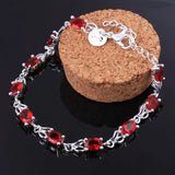 925 Silver Charm Crystal Stone Red Women's Wedding Bracelets