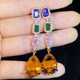 925 Silver Fantasy Zircon Tassel Earrings Retro