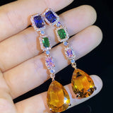 925 Silver Fantasy Zircon Tassel Earrings Retro