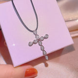 925 Silver Zircon Cross Pendant Chain Full Diamond Cross Jewelry