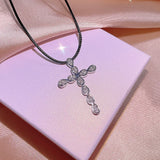 925 Silver Zircon Cross Pendant Chain Full Diamond Cross Jewelry