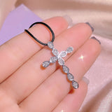 925 Silver Zircon Cross Pendant Chain Full Diamond Cross Jewelry