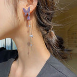925 Silver Butterfly Tassel Earrings Crystal Purple Micro-Inlaid Diamond
