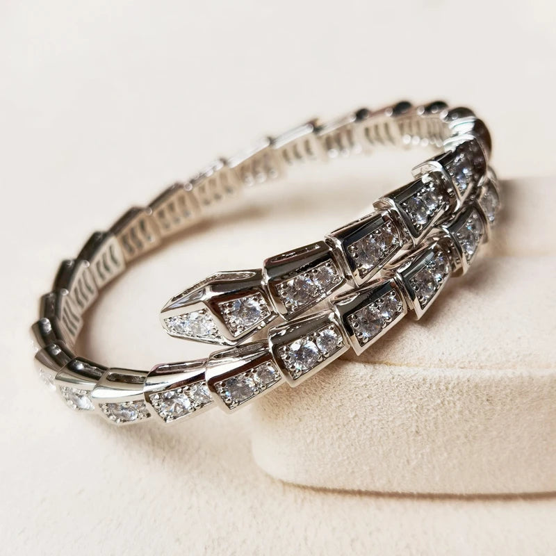 925 Silver Gold-Plated Diamond Snake Bracelet