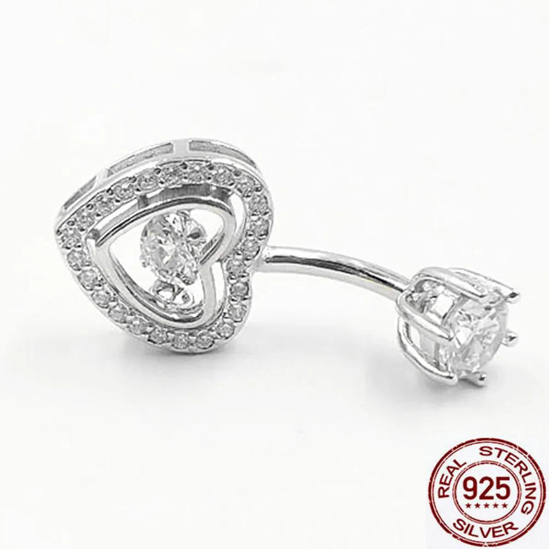 925 Silver Heart Crystal Belly Piercing Navel Body Jewelry Allergy