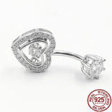 925 Silver Heart Crystal Belly Piercing Navel Body Jewelry Allergy