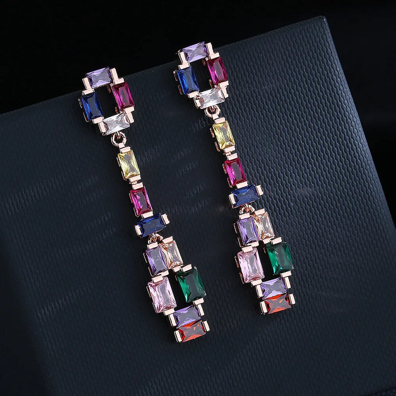 925 Silver High-Def Contrast Earrings Flash Zircon Tourmaline Long Earrings