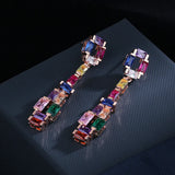 925 Silver High-Def Contrast Earrings Flash Zircon Tourmaline Long Earrings