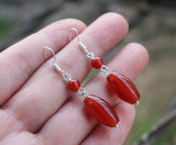 925 Silver Natural Water Jade Inlaid Long Earrings