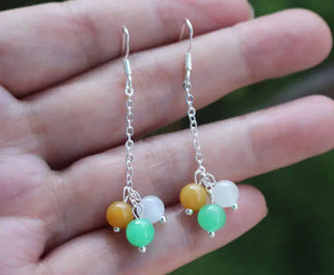 925 Silver Natural Water Jade Inlaid Long Earrings