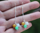 925 Silver Natural Water Jade Inlaid Long Earrings