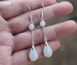 925 Silver Natural Water Jade Inlaid Long Earrings
