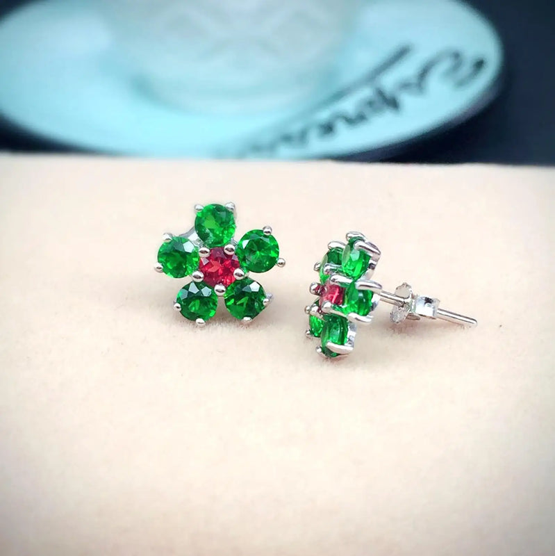 925 Silver Natural Diopside Inlaid Earrings