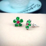 925 Silver Natural Diopside Inlaid Earrings