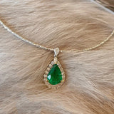 925 Silver Diamond Emerald Water Drop Necklace Pendant