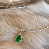 925 Silver Diamond Emerald Water Drop Necklace Pendant