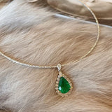 925 Silver Diamond Emerald Water Drop Necklace Pendant