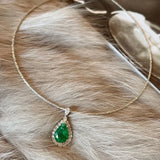 925 Silver Diamond Emerald Water Drop Necklace Pendant