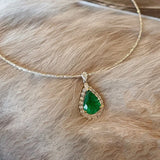 925 Silver Diamond Emerald Water Drop Necklace Pendant