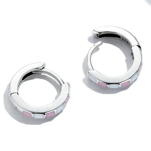 925 Silver Plaid Earrings Light Pink Enamel Drop Earrings