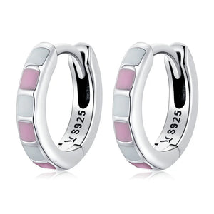 925 Silver Plaid Earrings Light Pink Enamel Drop Earrings