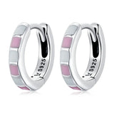 925 Silver Plaid Earrings Light Pink Enamel Drop Earrings