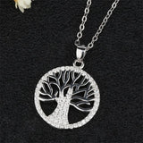 925 Silver Life Tree Pendant Diamond-Studded Necklace