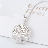 925 Silver Life Tree Pendant Diamond-Studded Necklace