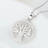 925 Silver Life Tree Pendant Diamond-Studded Necklace
